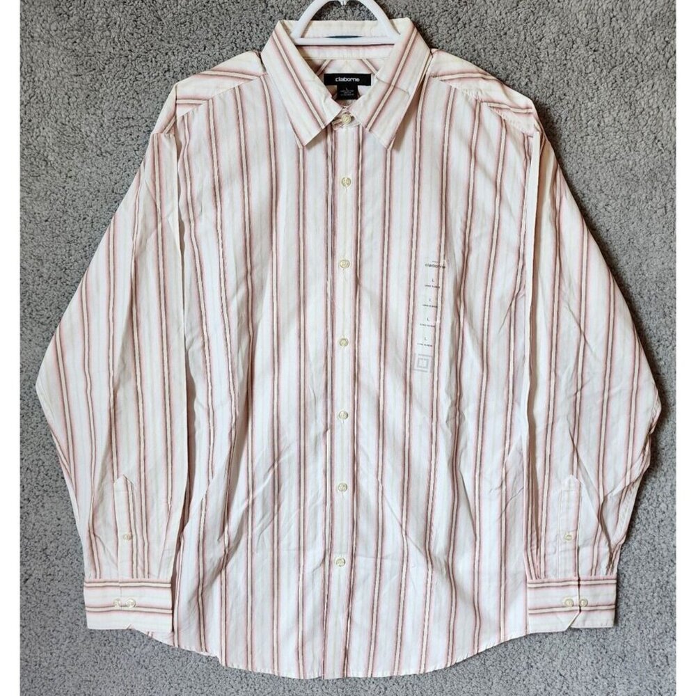 NEW Liz Claiborne Women's Long Sleeve Button Up Shirt Striped 100% Cotton Size L